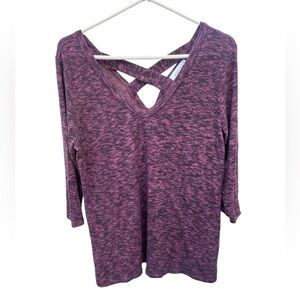 Gilli Womens Lightweight Pullover Sweater Pink Black Heather Criss Cross Back